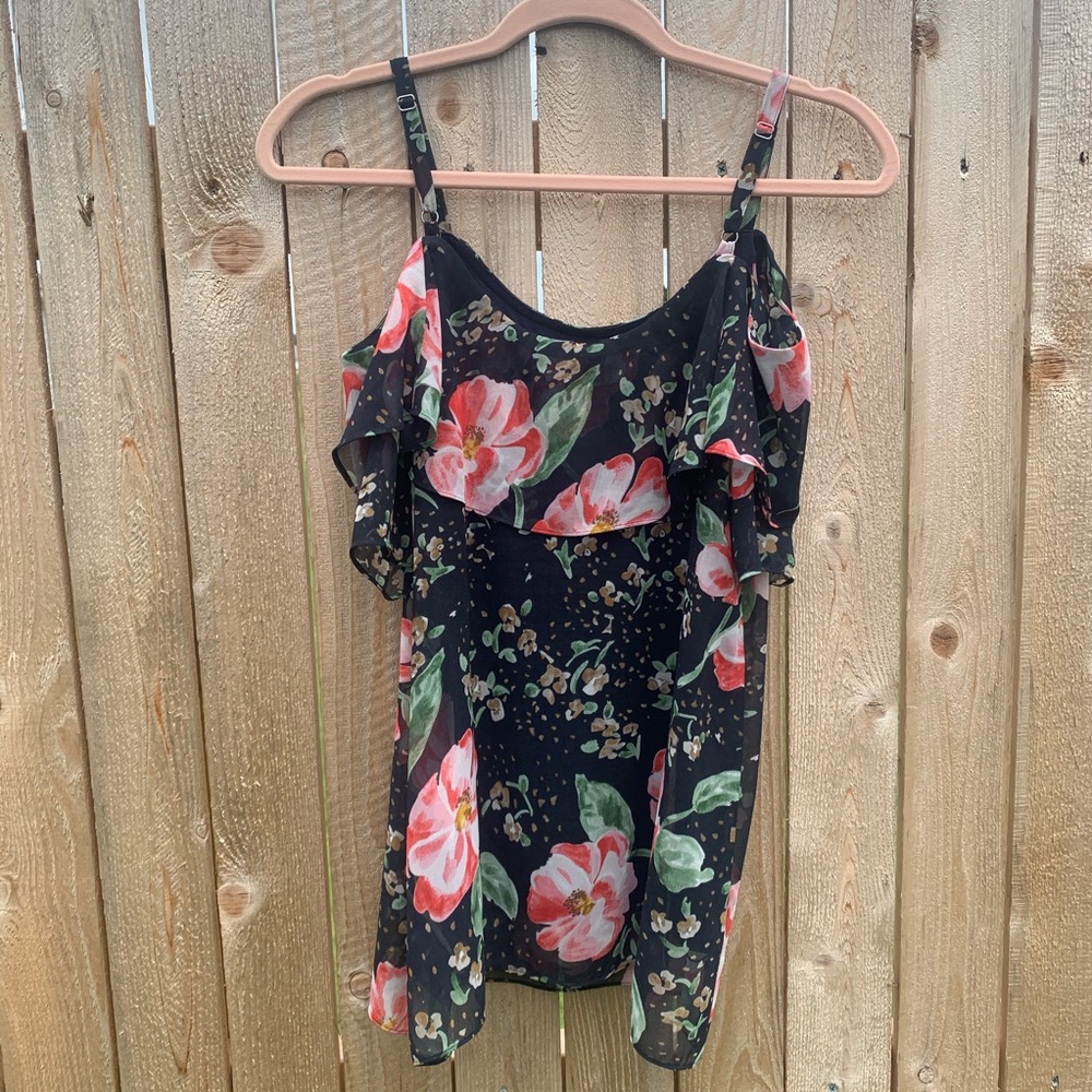 CABI | Navy Fairy Tale Floral Cold Shoulder Tank